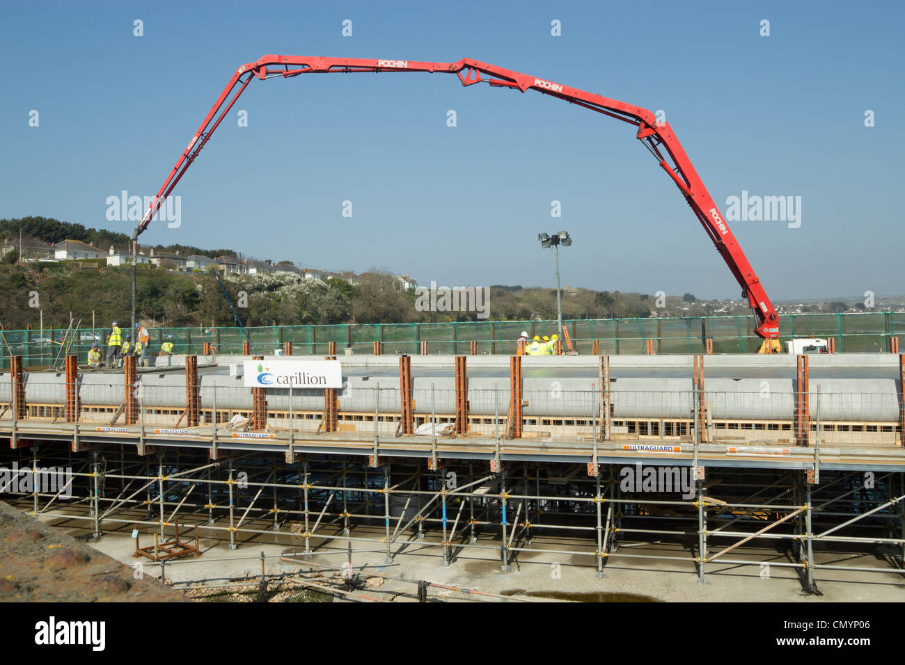 Concrete pour for the deck of the new bridge over Copperhouse Pool in Hayle, Cornwall UK. Stock Photo