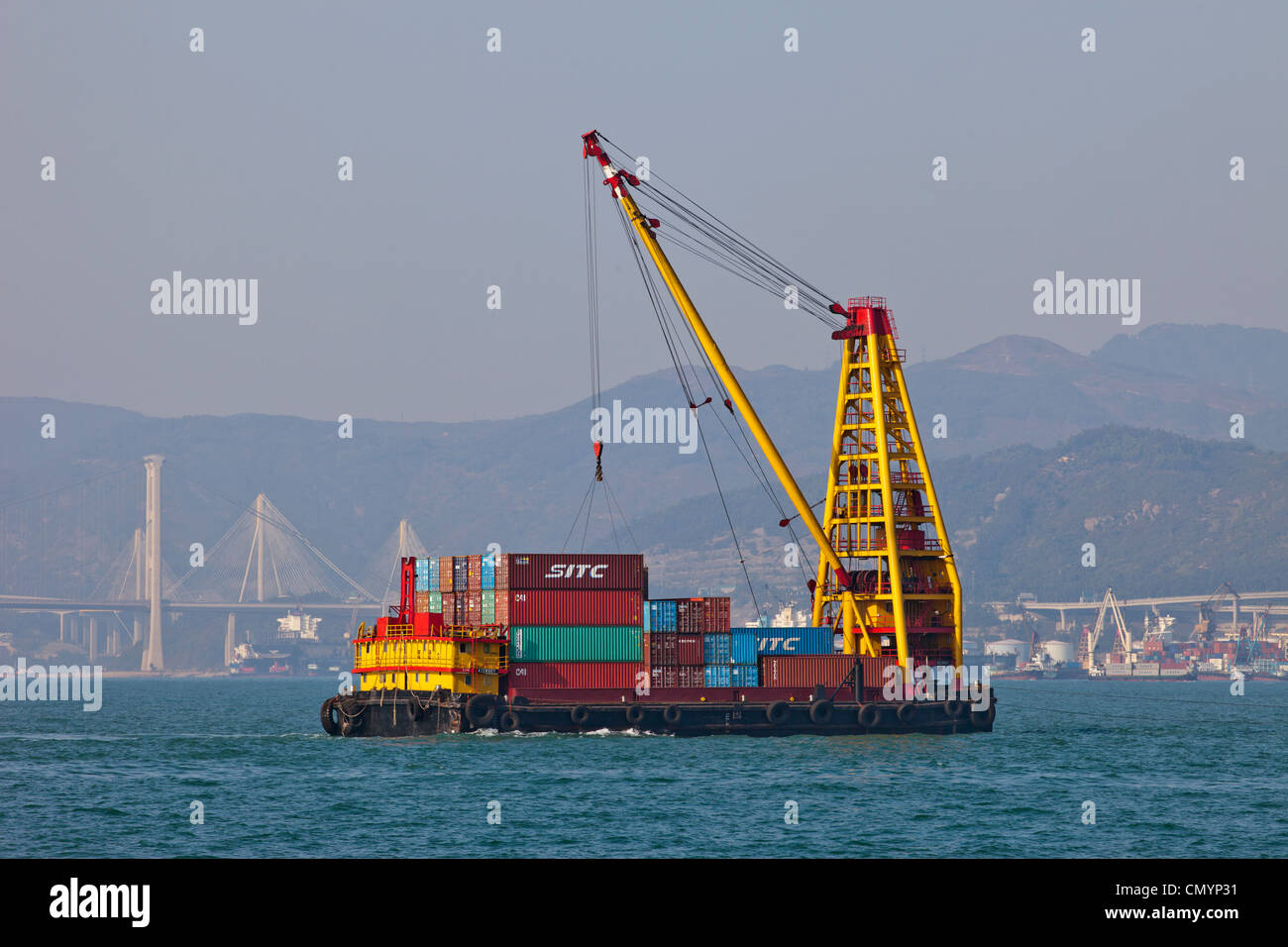 China, Hong Kong, Lighter Ship Transporting Containers Stock Photo Alamy