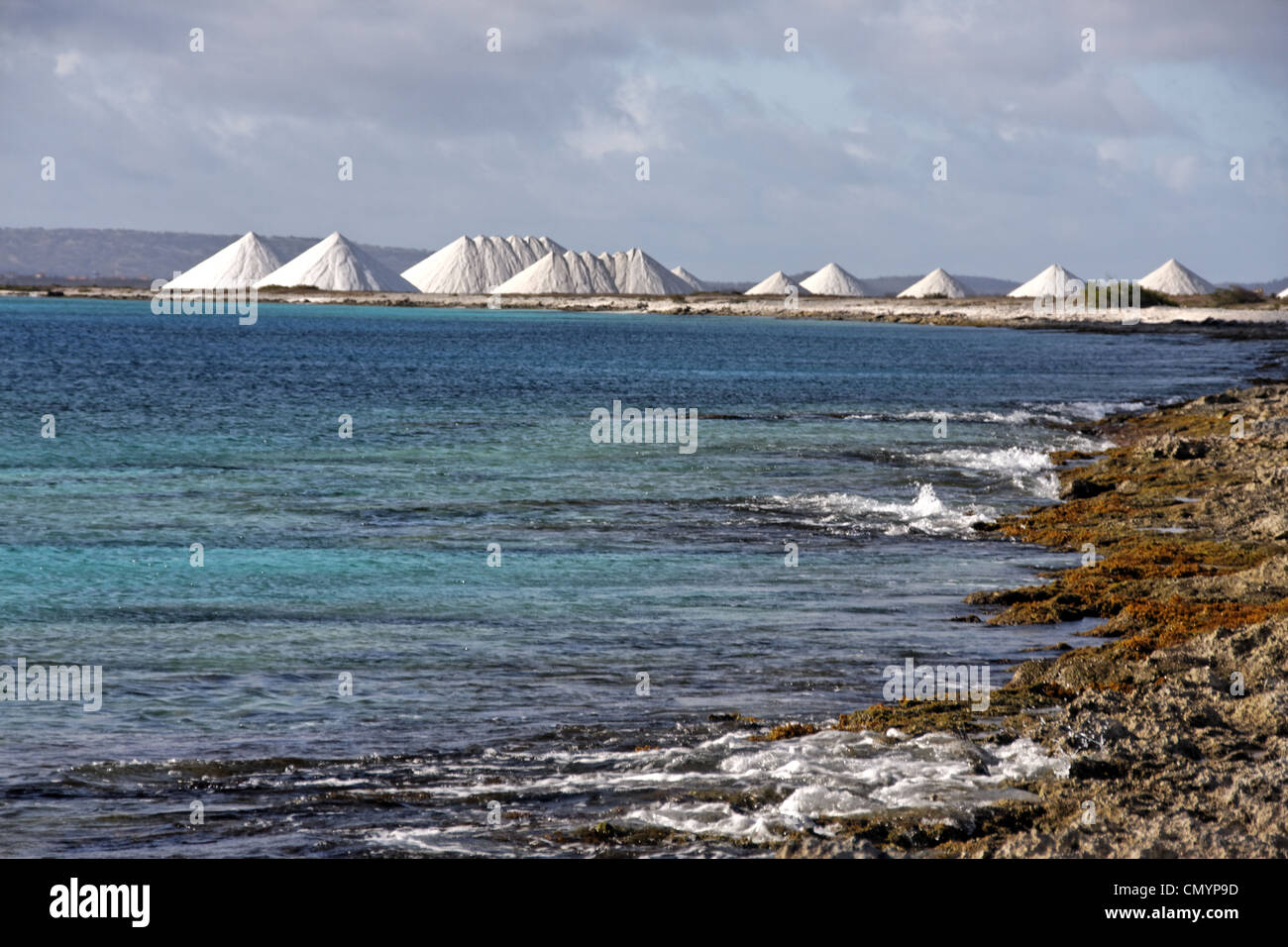 West Indies, Bonaire, Salt pans, Sea salt mine of Pekelmeer Stock Photo