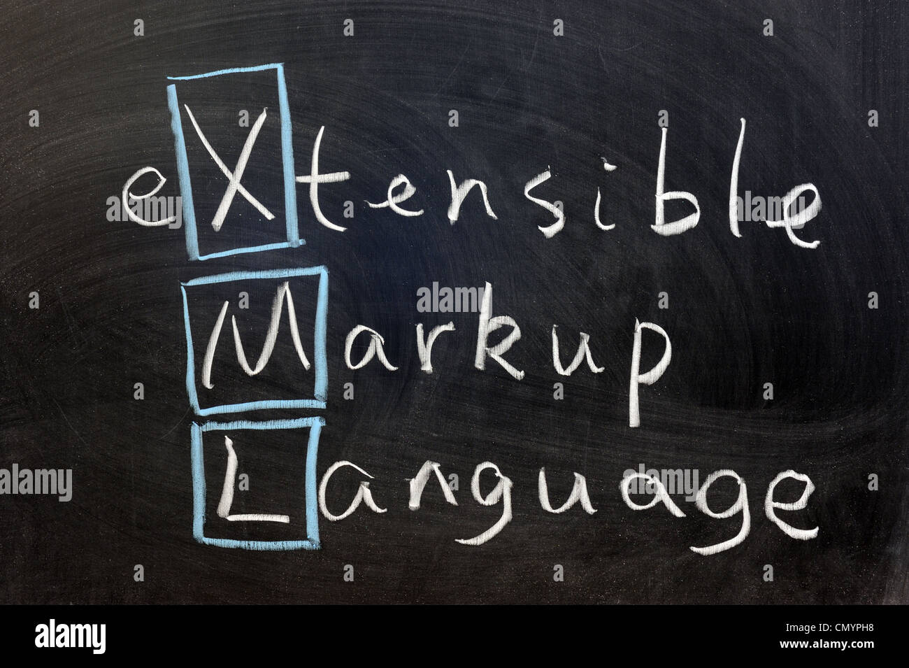 Chalk writing - XML, extensible markup language Stock Photo