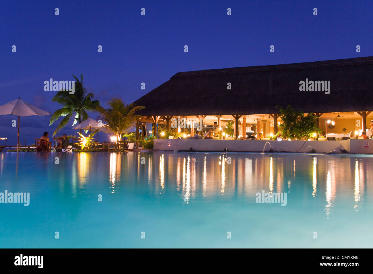 Pool and Hotel Bar of Veranda Hotel Resort and Spa at Trou aux Biches, Mauritius, Africa Stock Photo