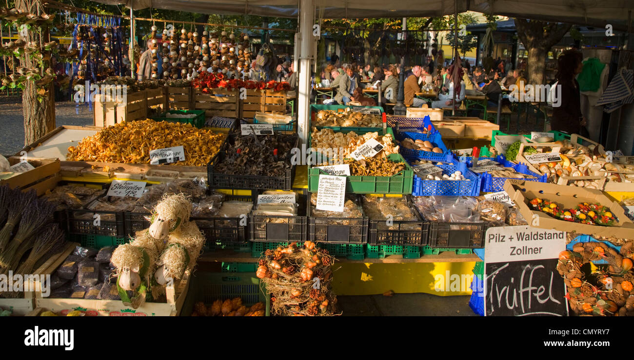 Viktualienmarkt in  Munich, truffle, funghi, background beer garden, Germany Stock Photo