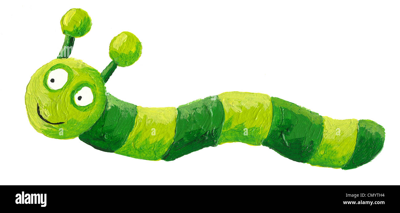 Acrylic illustration of the cute green caterpillar Stock Photo - Alamy