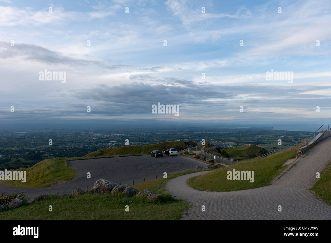 Car park at the top of Te Mata peak, near Havelock North in the Hawkes Bay region of New Zealand. Stock Photo