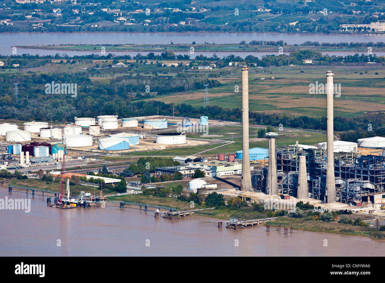 France, Gironde, Ambes, power plant (aerial view) Stock Photo