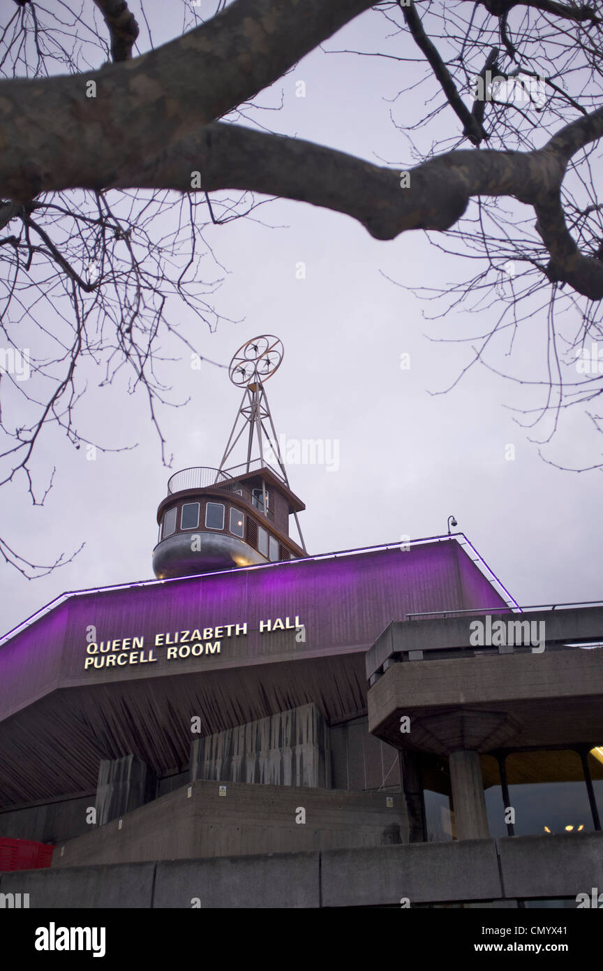 Queen Elizabeth Hall, Purcell Room, London Southbank Arts Centre. A one-bedroom boat, the Roi des Belges, David Kohn Architects Stock Photo