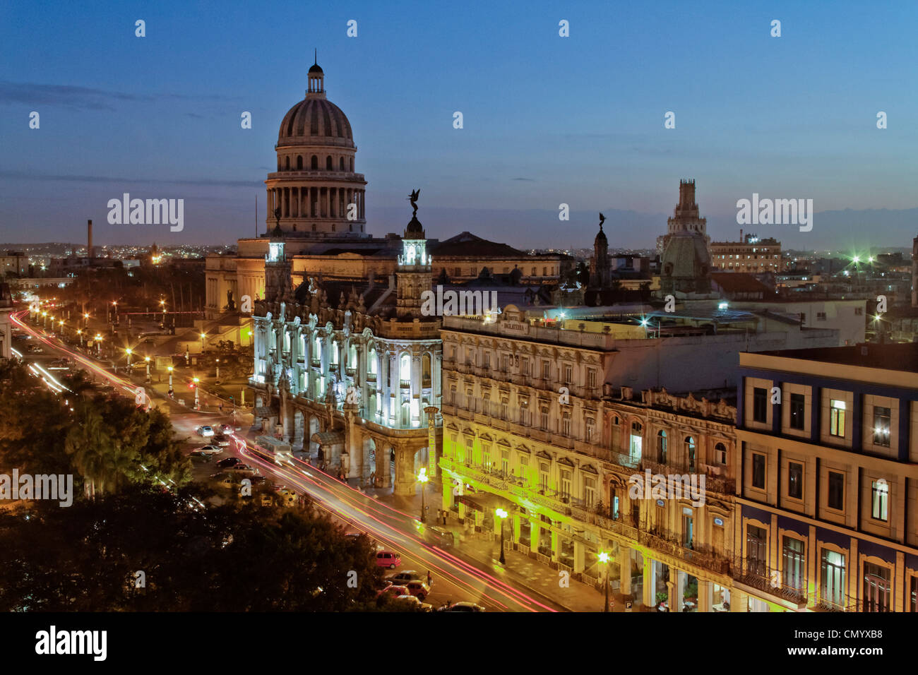 Panoramic view over Havanna Center with Capital at sunset, Cuba, Greater Antilles, Antilles, Carribean, West Indies, Central Ame Stock Photo