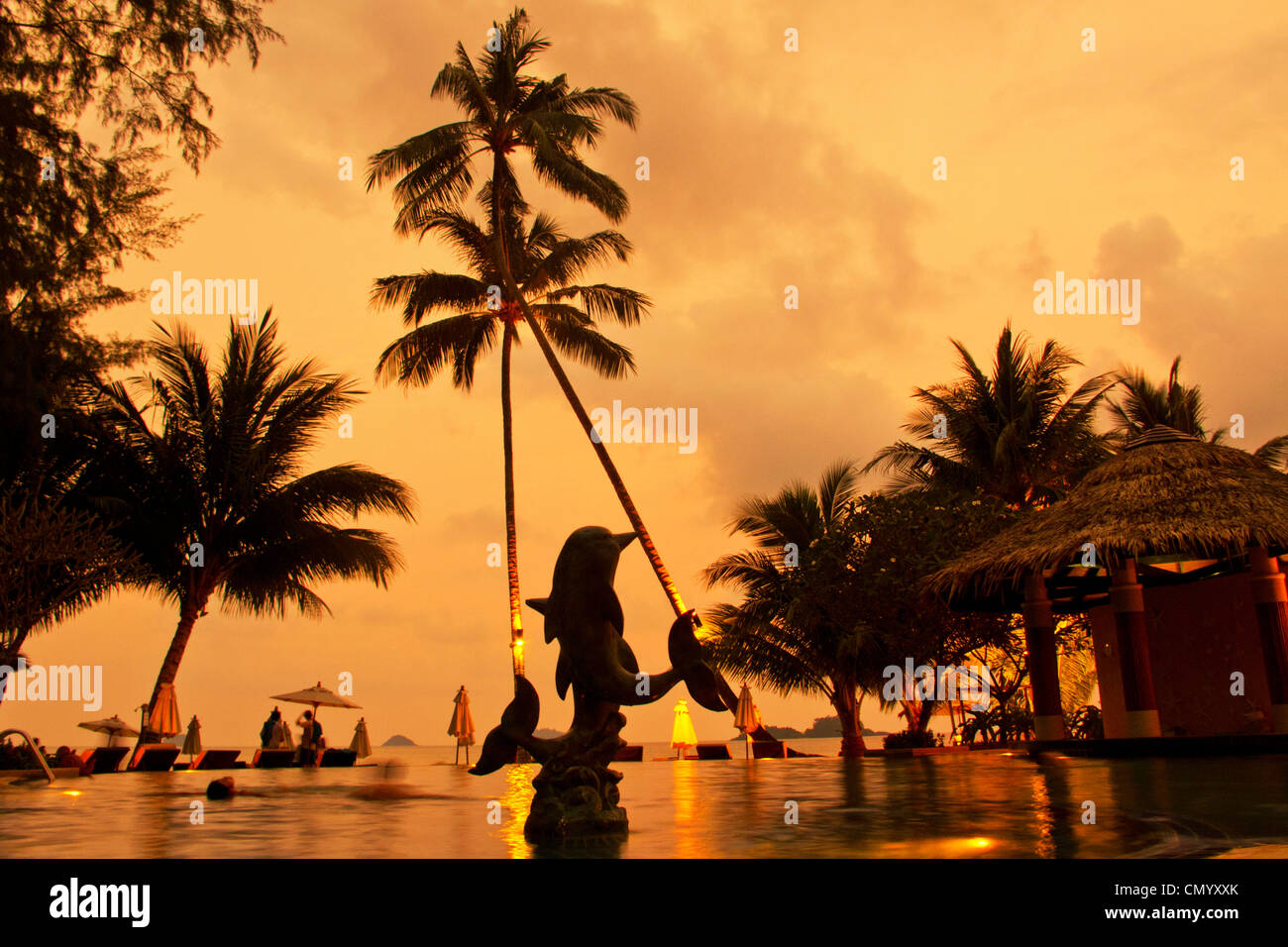Tropicana Resort and Spa, pool at sunset, Klong Prao Beach, Ko Chang, Thailand Stock Photo