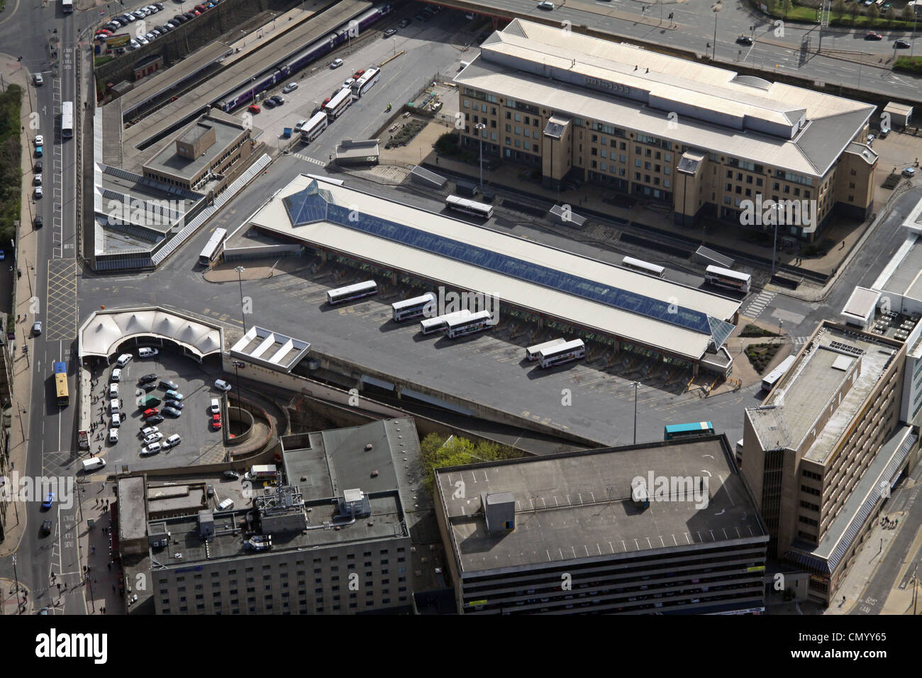 Aerial view of Bradford Interchange, bus & train station, taken in 2012 Stock Photo