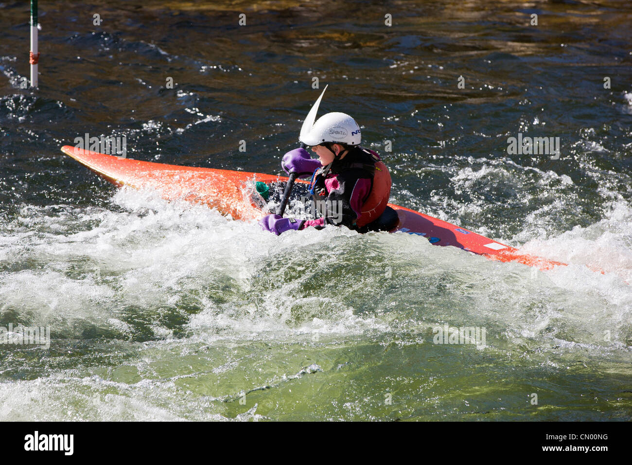Whitewater kayak slalom race, Arkansas River, Salida, Colorado, USA Stock Photo