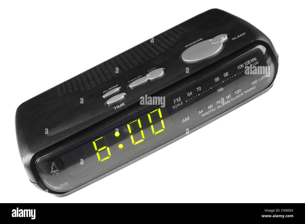 Digital alarm clock radio isolated over white background Stock Photo