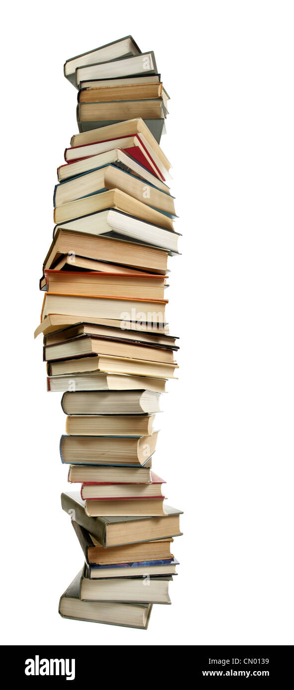 Tall stack of books isolated over white background Stock Photo