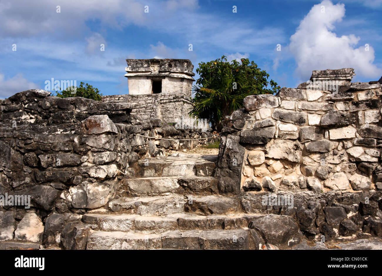 Path leading towards Mayan buildings at Tulum, Quintana Roo, Mexico. Stock Photo