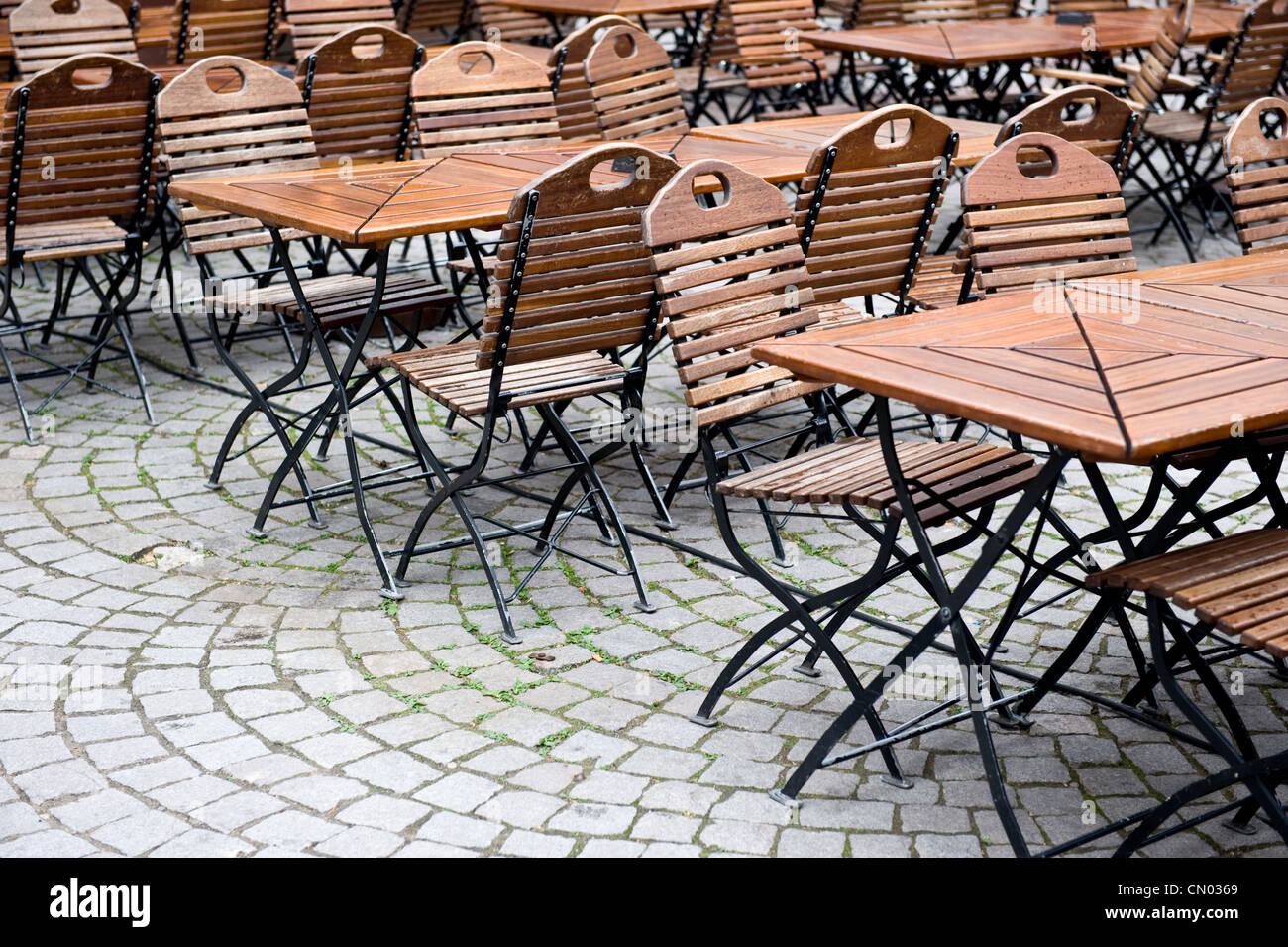 An empty cafe in Germany displaying the effects of an economic downfall ...