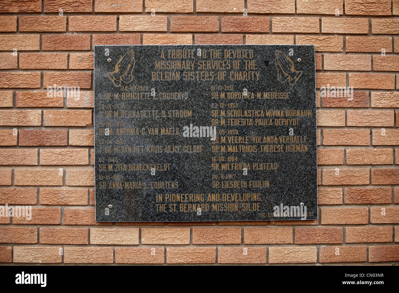 A commemorative plaque in Siloe School For The Blind in Polokwane, RSA Stock Photo