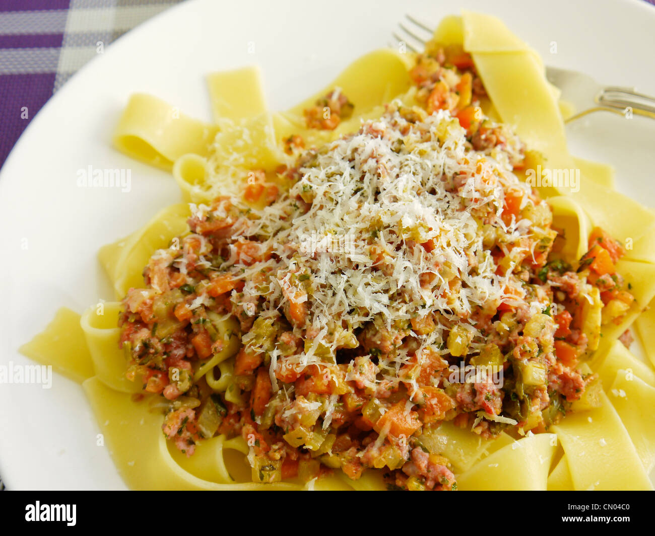 tagliatelle with vegetable and Italian sausage ragout Stock Photo - Alamy