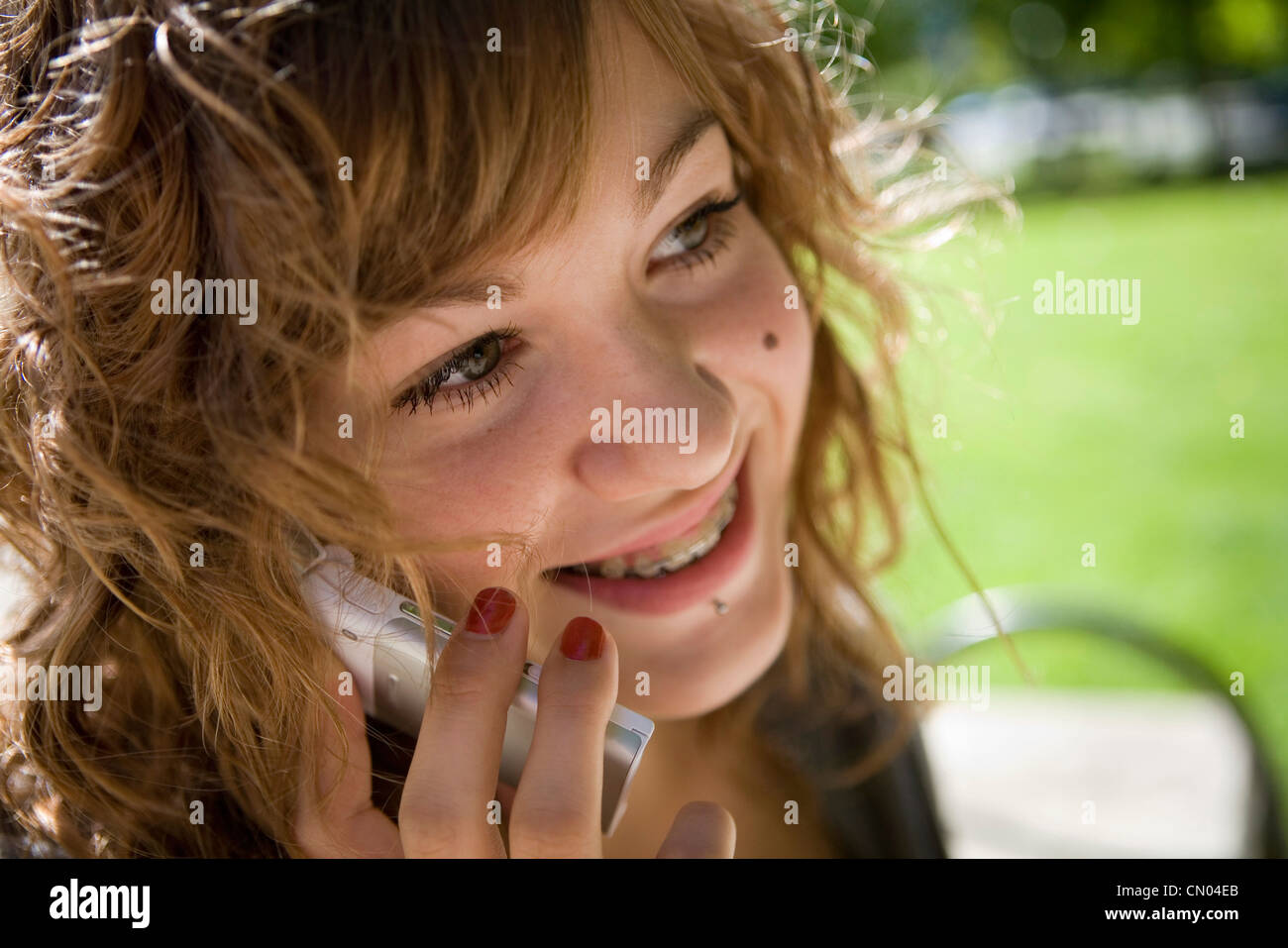 Teenage Girl Talking on Cell Phone, Vancouver, British Columbia Stock