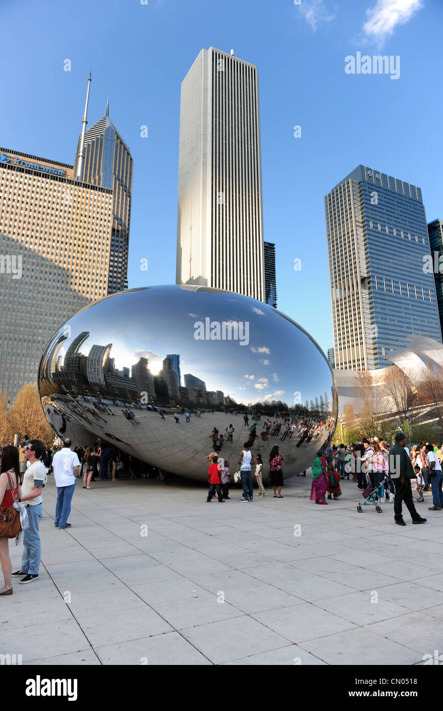 CHICAGO, IL MARCH 18 Visitors admire the bean sculpture on