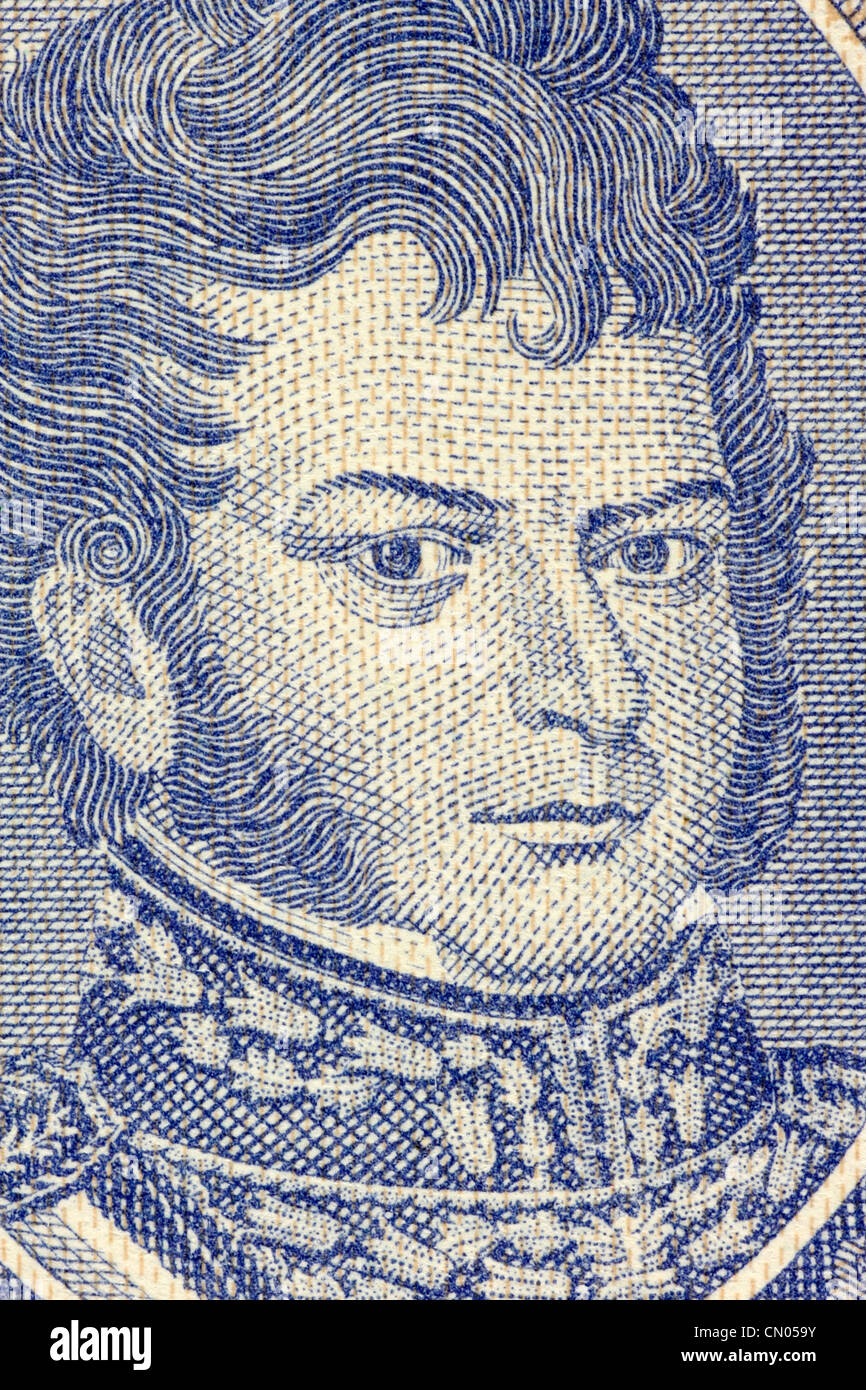 Bernardo O'Higgins (1778-1842) on Half Escudo 1962 Banknote from Chile. Chilean independence leader. Stock Photo