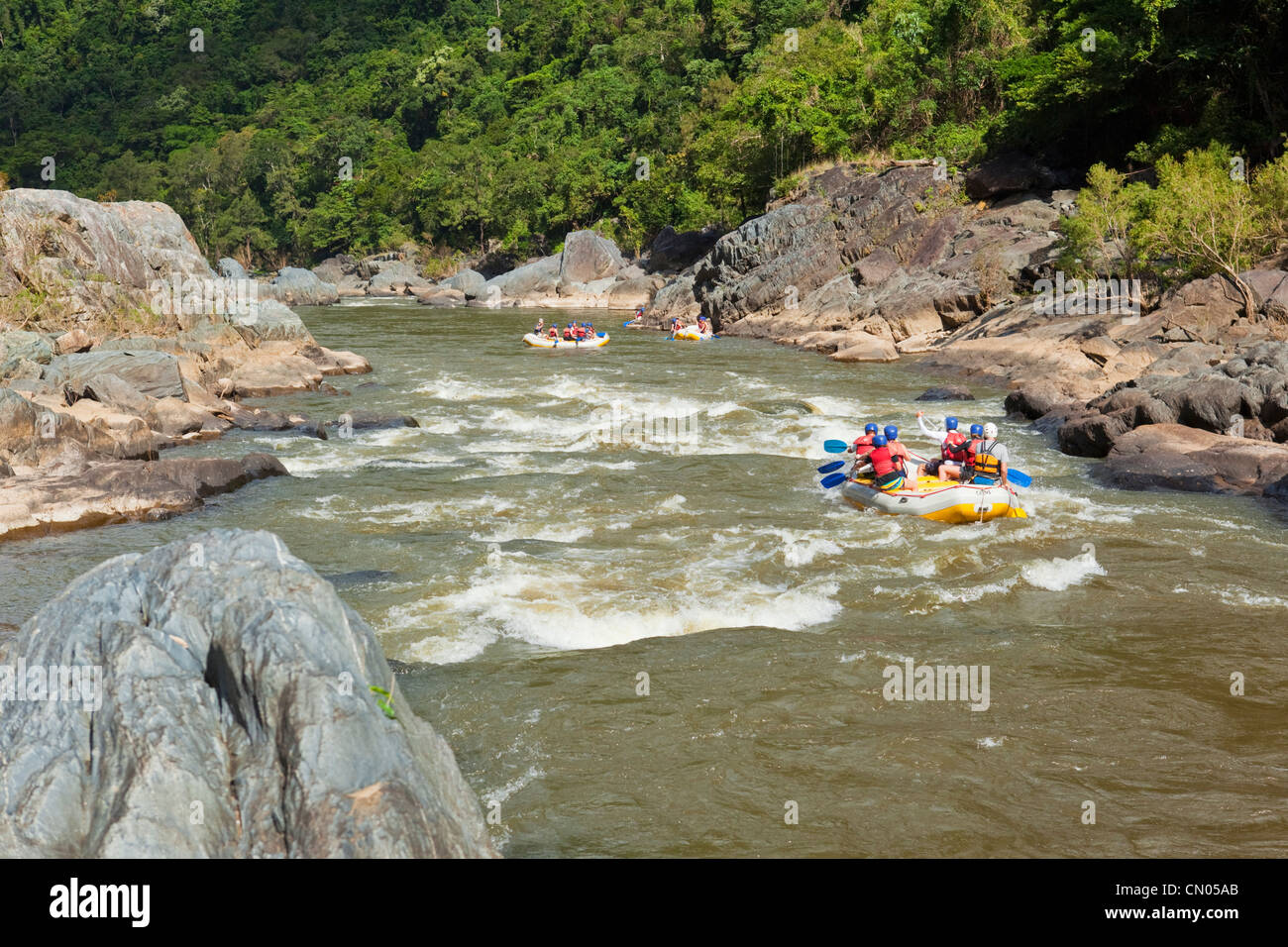 White water rafting on the Barron River. Cairns, Queensland, Australia Stock Photo