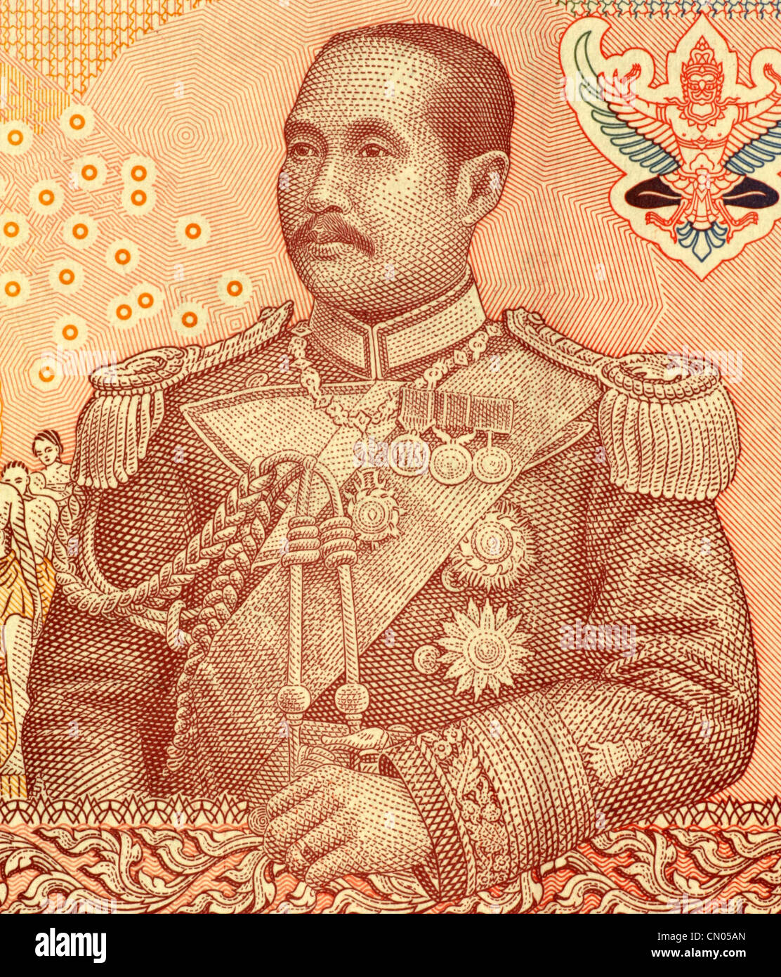 Chulalongkorn (1853-1910) on 100 Bhat 2005 Banknote from Thailand. Fifth monarch of Siam under the House of Chakri. Stock Photo