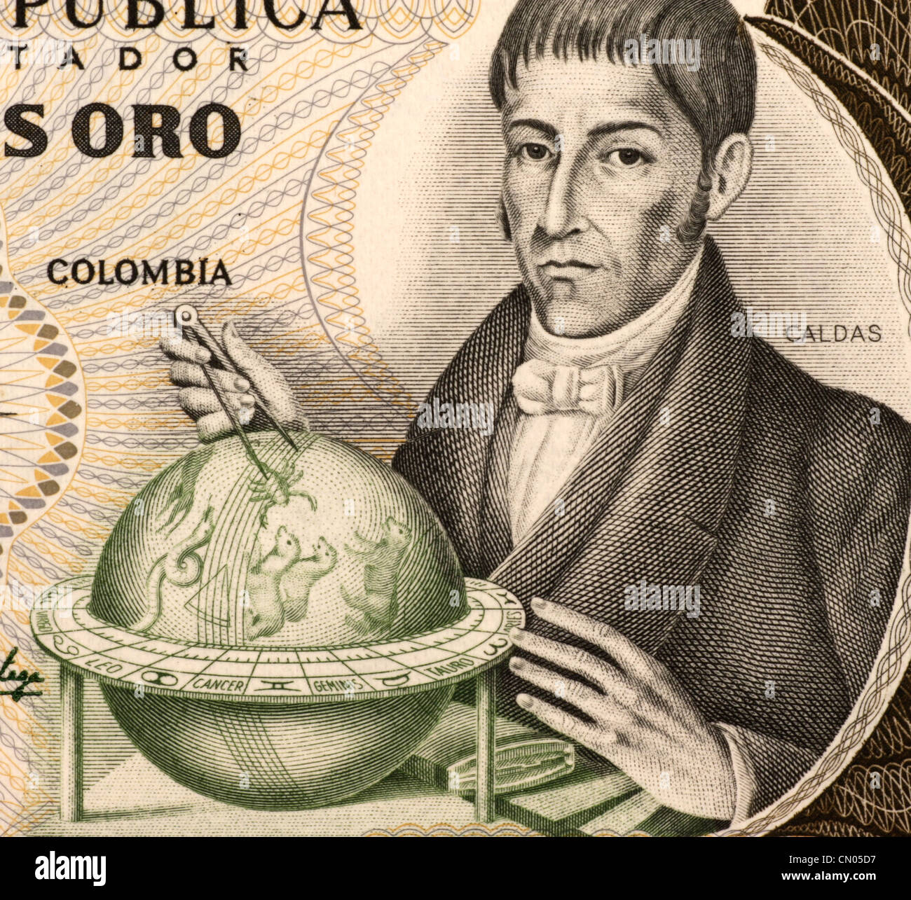 Francisco Jose de Caldas (1768-1816) on 20 Pesos Oro 1983 Banknote from Colombia. Stock Photo