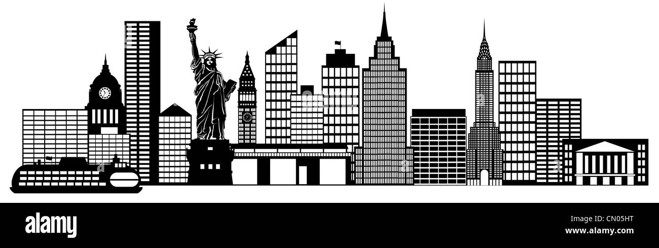 New York City Skyline Panorama Black and White Silhouette Clip Art  Illustration Stock Photo - Alamy