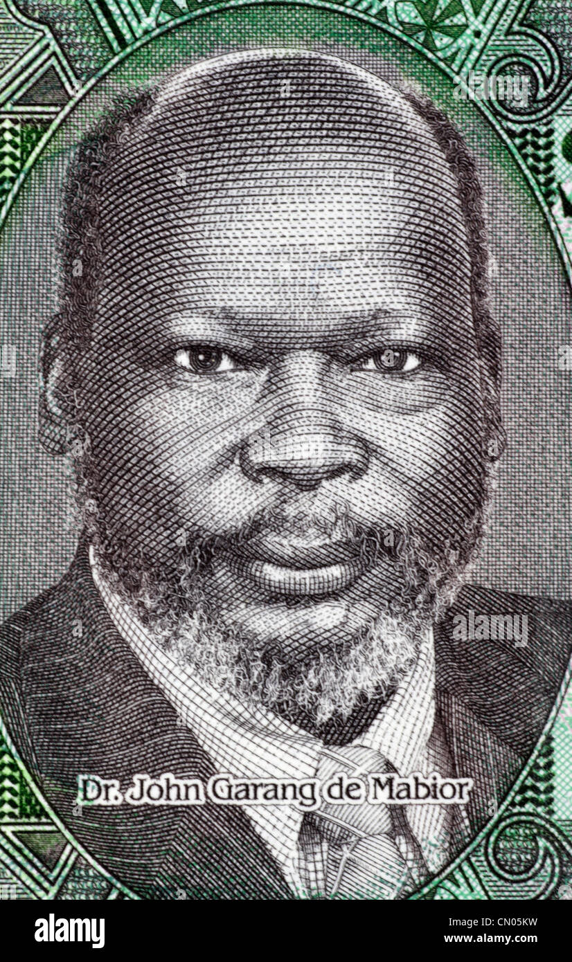 John Garang de Mabior (1945-2005) on 1 Pound 2011 Banknote from South Sudan. Sudanese politician and rebel leader. Stock Photo