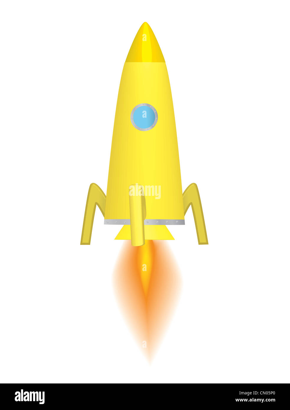 space rocket with flame isolated on white illustration Stock Photo - Alamy