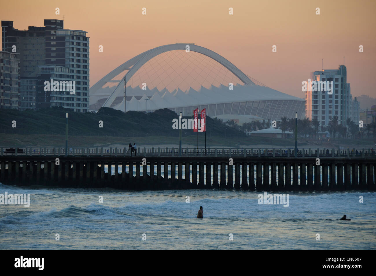 Sunset over the Moses Mabhida Stadium Stock Photo