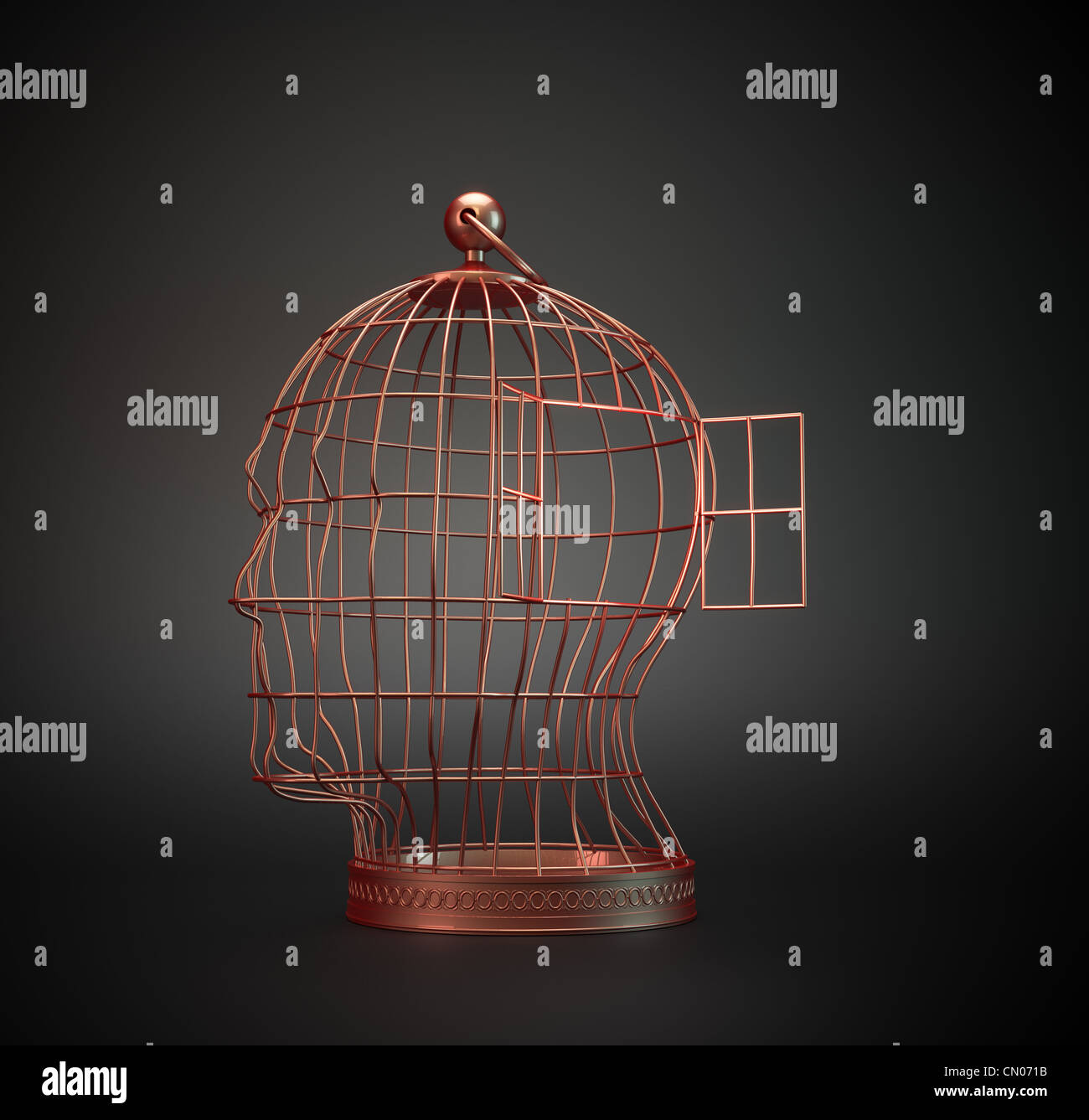A vintage old bird cage shaped like a human head Stock Photo Alamy