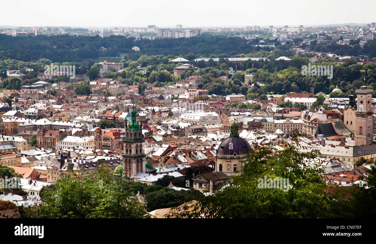 City of Lvov aerial view in summer in Ukraine Stock Photo