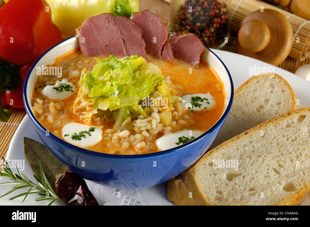 savoy cabbage soup with gersli Stock Photo