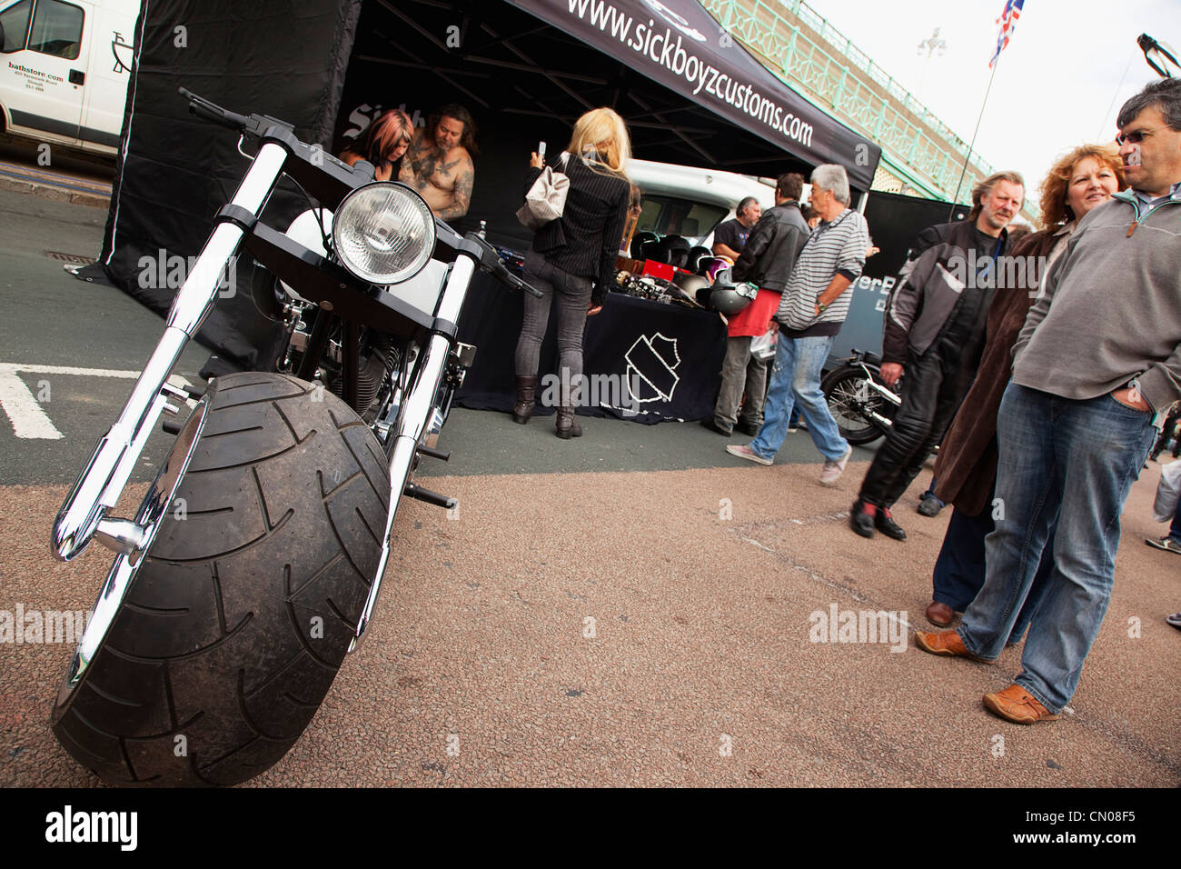 England, East Sussex, Brighton, Stall selling motorcycle accessories