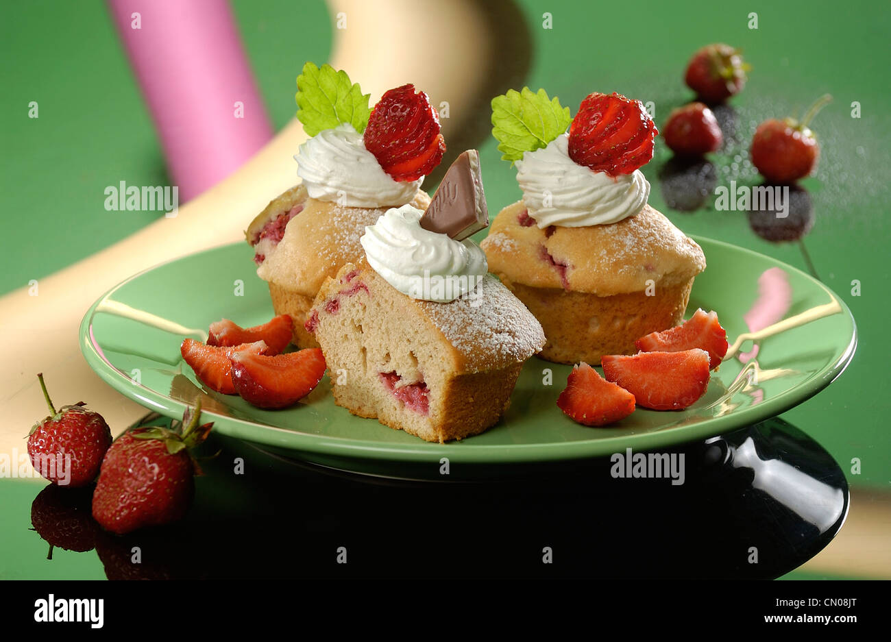 muffin with strawberry Stock Photo
