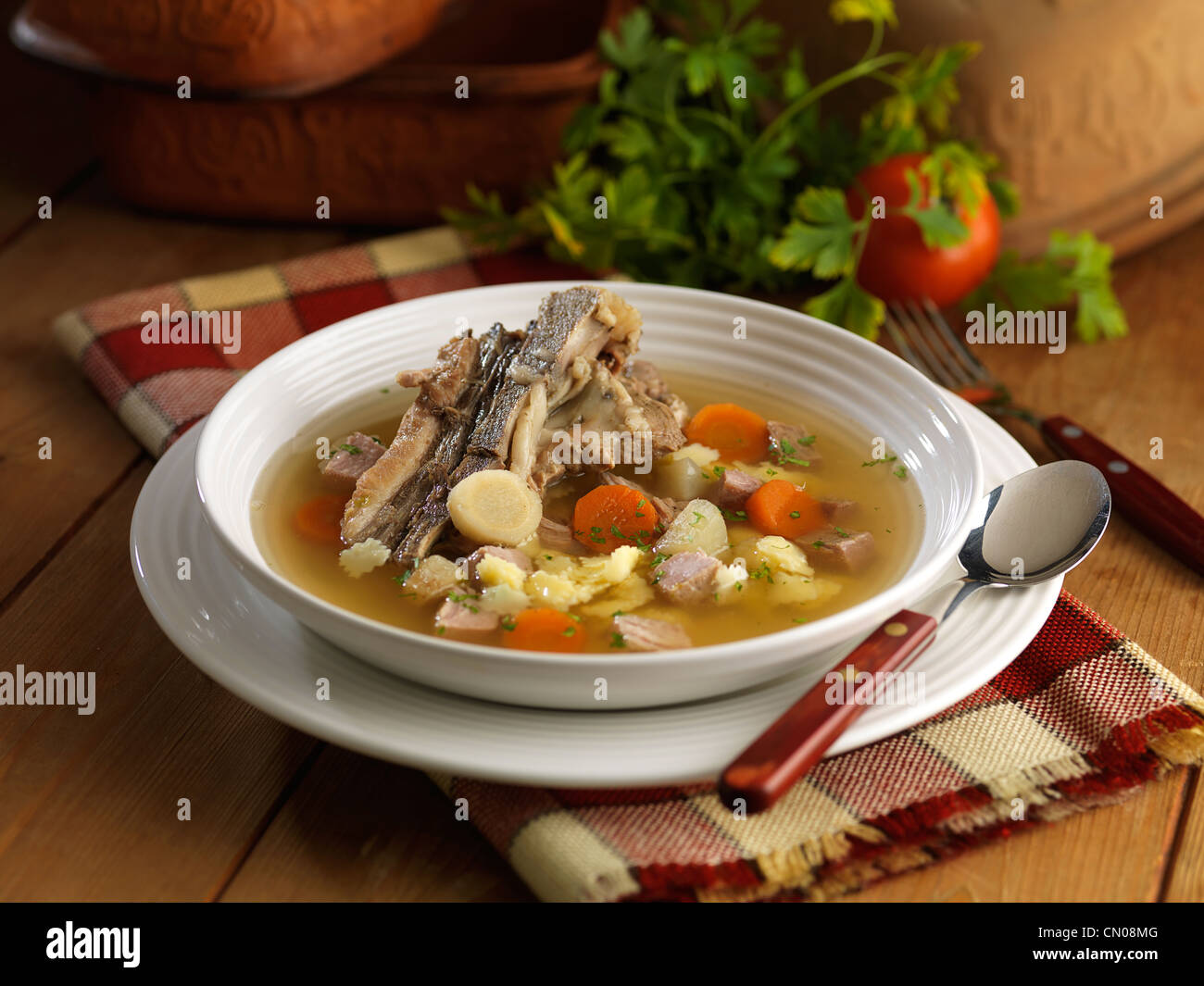 Meat soup from Eger (Hungary) Stock Photo