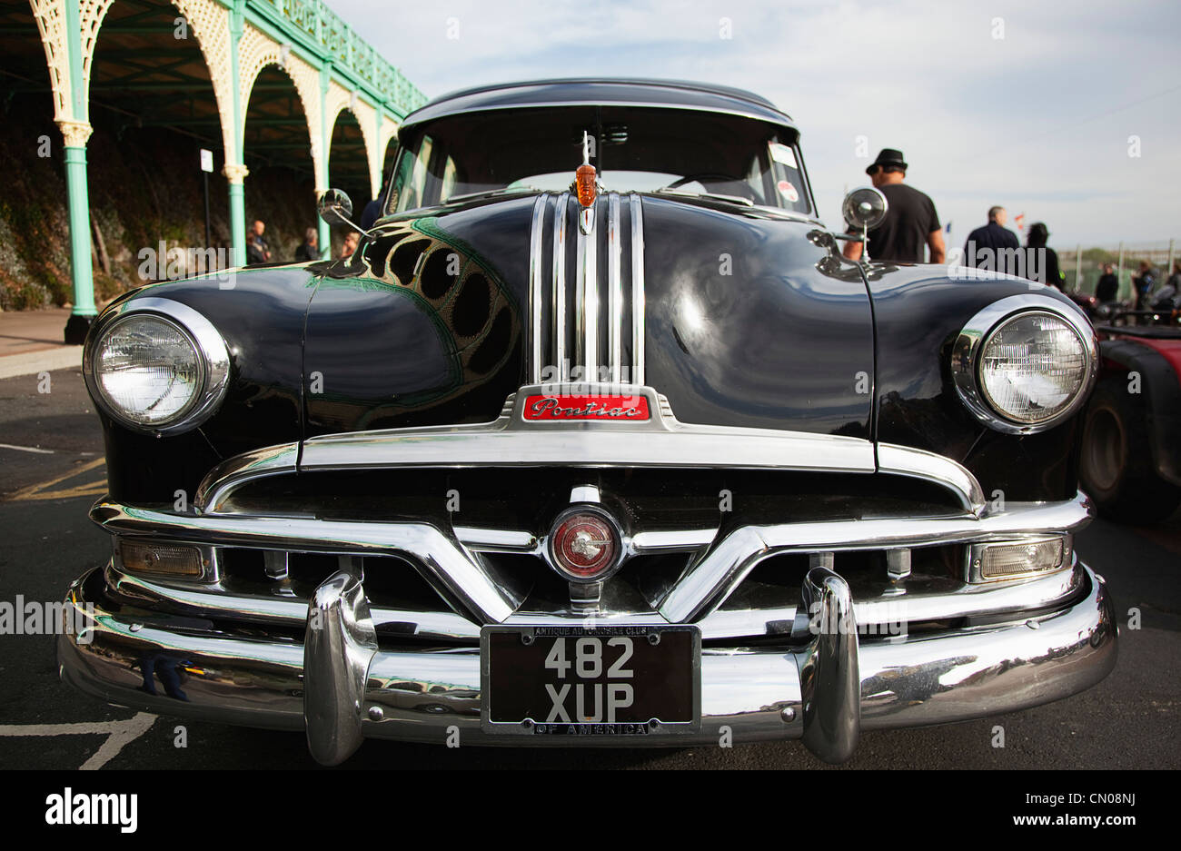 England, East Sussex, Brighton, Old American Pontiac automobile on Madeira Drive during classic car festival. Stock Photo