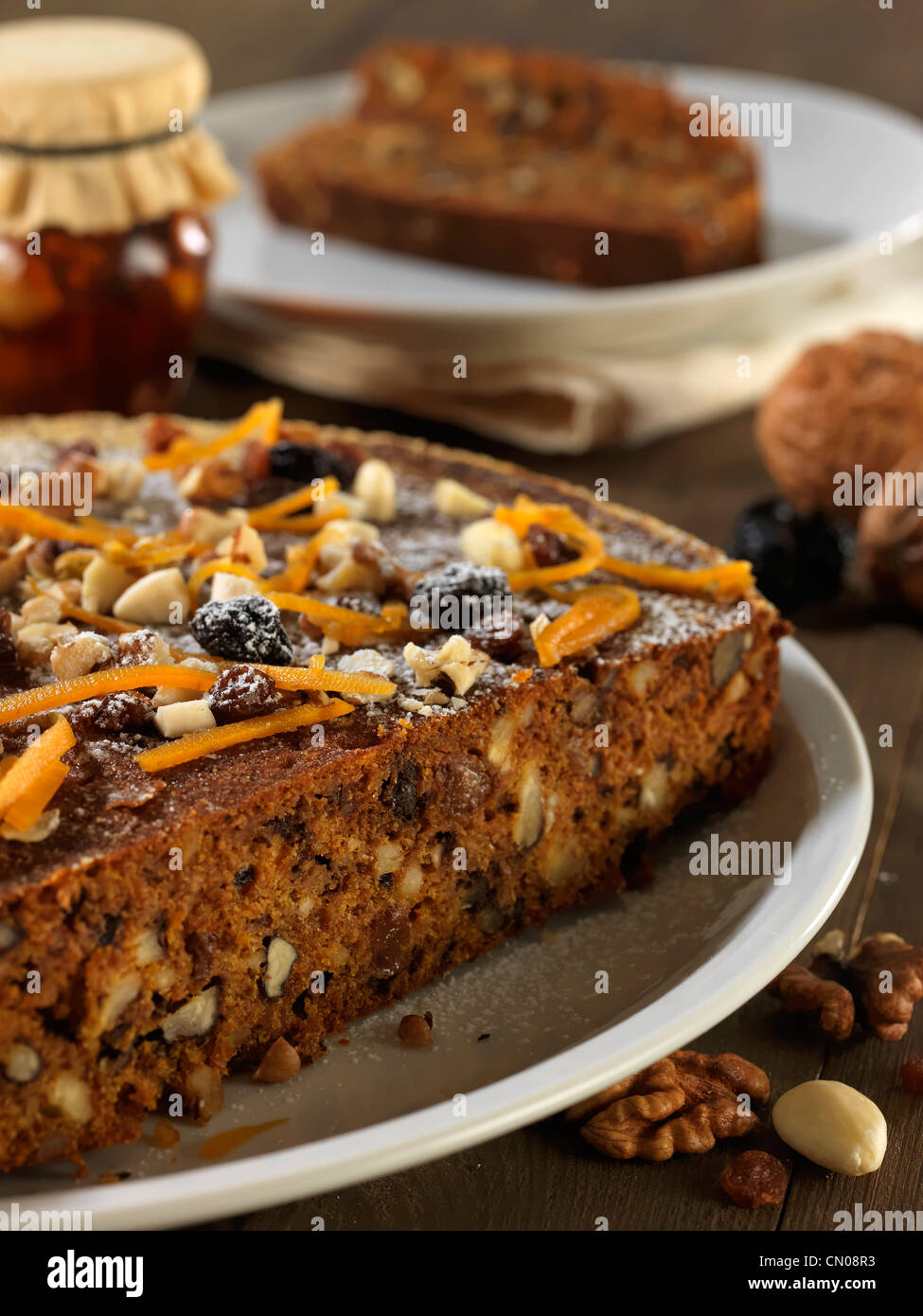 Cake with carrot , honey and walnut Stock Photo