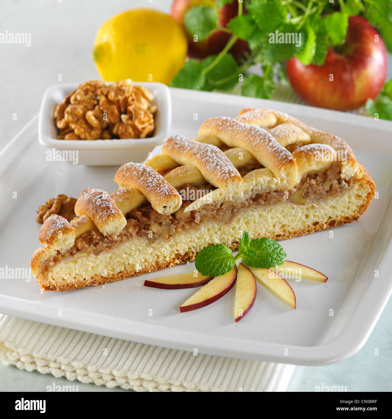 Apple cake with walnut Stock Photo