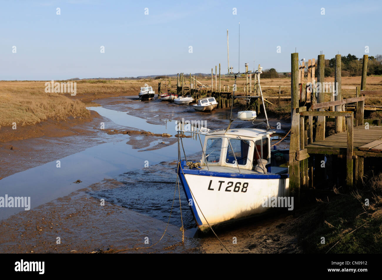 Boats at Thornham, Norfolk, England, UK Stock Photo