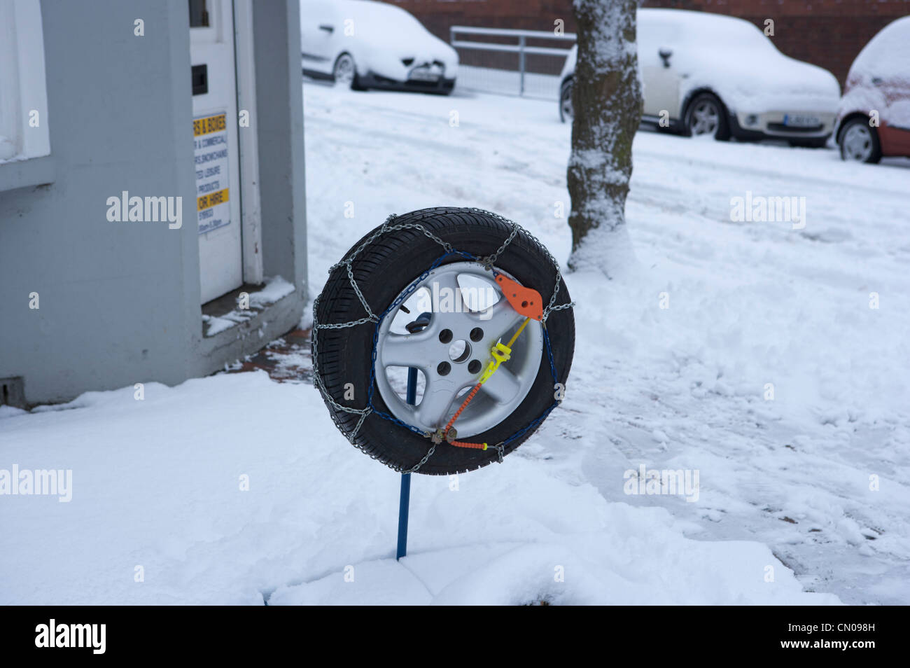 Shop hiring snow chains Stock Photo Alamy
