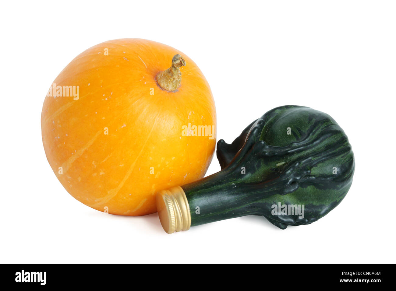Bottle with genie and vegetable marrow Stock Photo