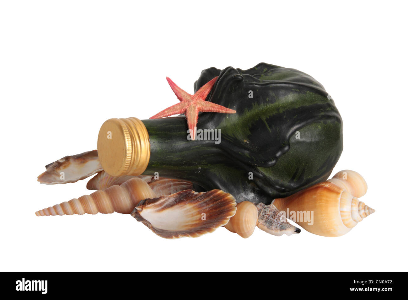 Bottle with genie from sea Stock Photo
