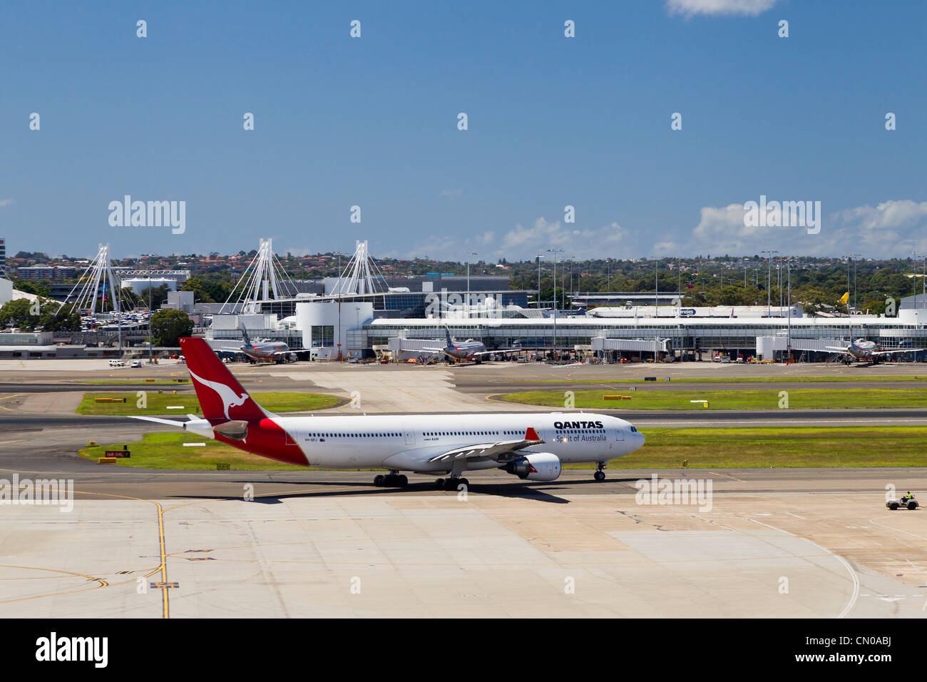 Sydney Airport Qantas Plane Taxing Runway Stock Photo
