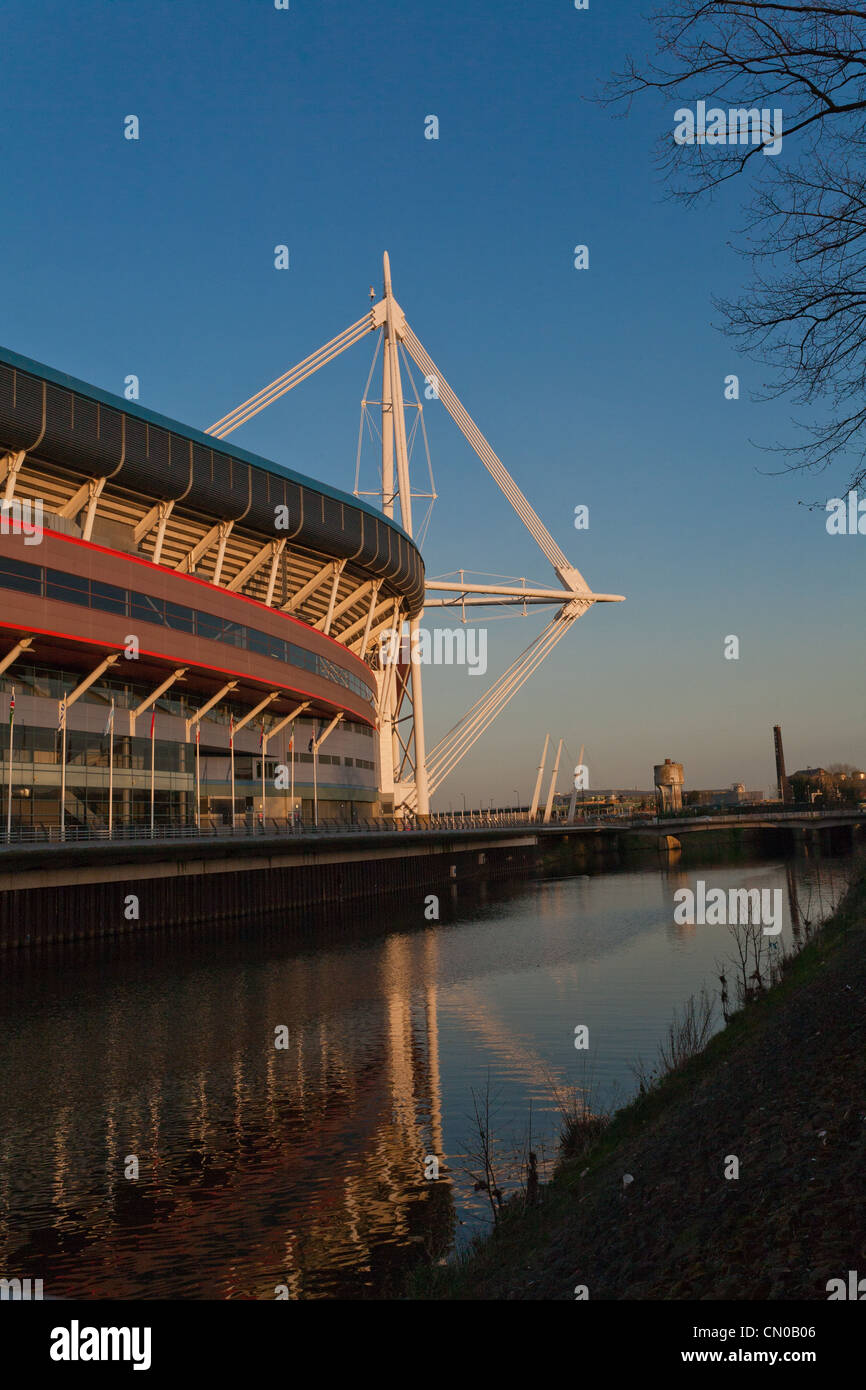 View of Principality stadium Cardiff from  Taff embankment Stock Photo