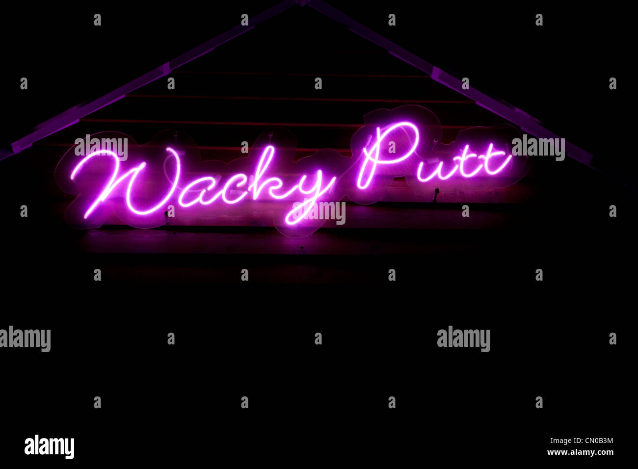 Neon 'Wacky Putt' sign. Stock Photo