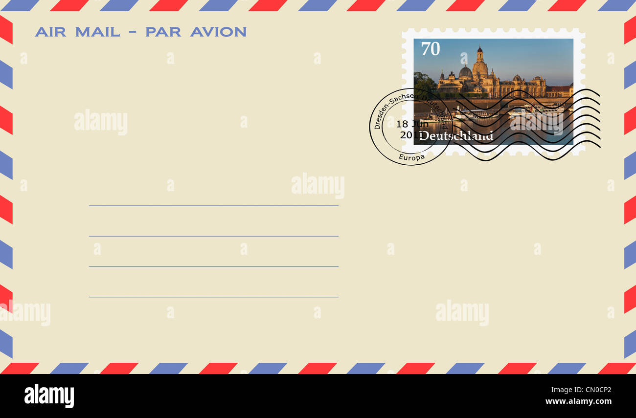 Air mail envelope with a stamp from Germany Old Town view to the
