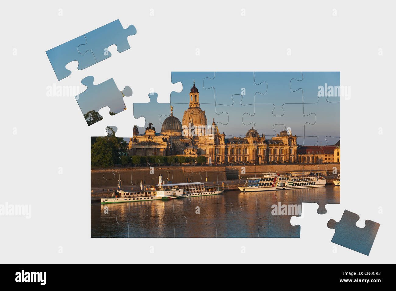 Puzzle: Old Town view to the Church of our Lady in the early morning, Dresden, Germany, Europe Stock Photo