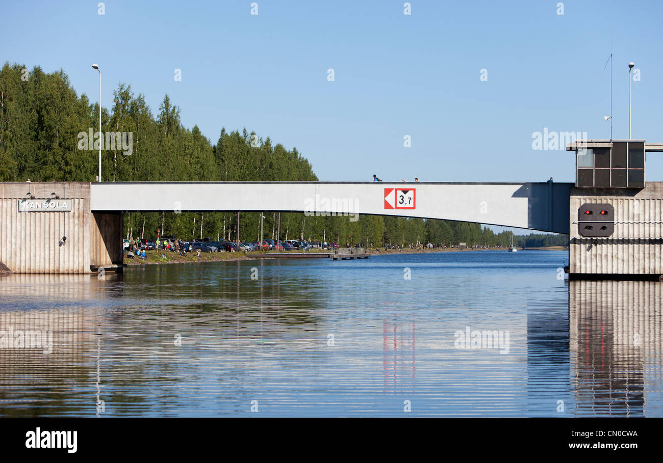 Closed leaf bridge / draw bridge at Kansola Saimaa Canal , Finland Stock Photo