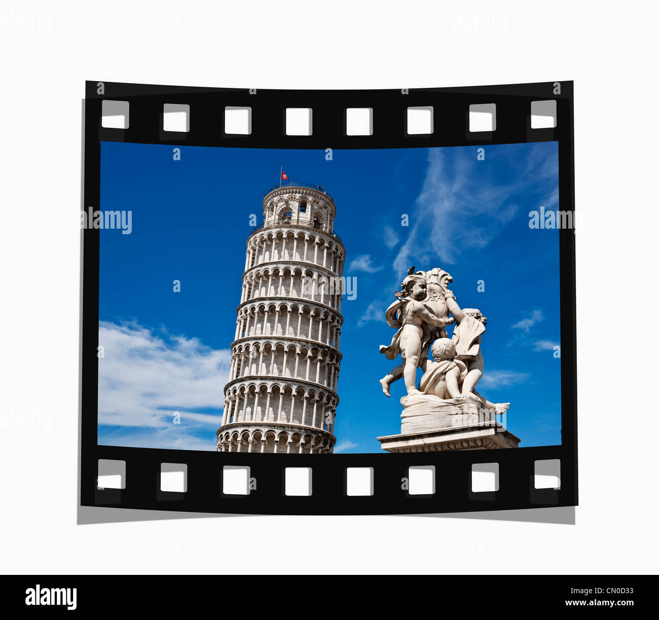 Filmstrip: Leaning Tower of Pisa, 57 meters high, at Cathedral Square, Pisa, Tuscany, Italy, Europe Stock Photo